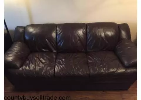Brown Leather Couch and Chair