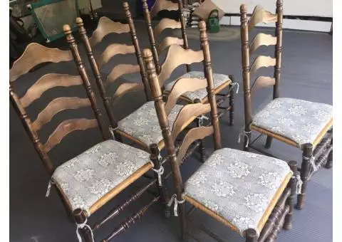 5 Ladder back chairs with rush seats.